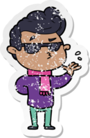 distressed sticker of a cartoon cool guy png