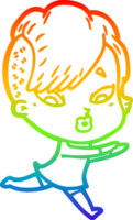 rainbow gradient line drawing of a cartoon surprised girl png