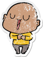 distressed sticker of a happy cartoon bald man png