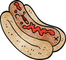 cartoon doodle hotdog in bun with ketchup png