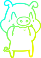 cold gradient line drawing of a nervous cartoon pig png
