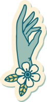 sticker of tattoo in traditional style of a hand and flower png