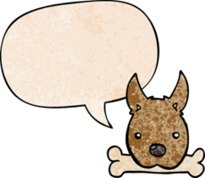 cartoon dog with bone with speech bubble in retro texture style png