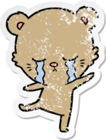 distressed sticker of a crying cartoon bear balancing png