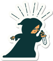 sticker of a tattoo style assassin with knife png