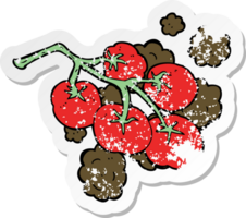 retro nödställda klistermärke av en grön tomater på vinstockar illustration png