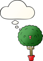 dibujos animados contento árbol con pensamiento burbuja en suave degradado estilo png