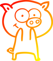 warm gradient line drawing of a cheerful pig cartoon png