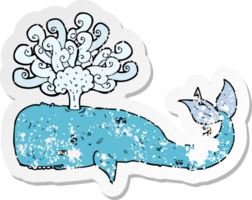 retro distressed sticker of a cartoon whale png