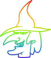 rainbow gradient line drawing of a cartoon witch png