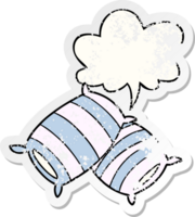 dibujos animados almohadas con habla burbuja afligido afligido antiguo pegatina png
