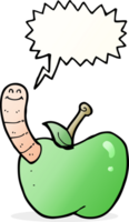 Cartoon-Apfel mit Wurm mit Sprechblase png