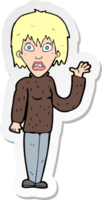 sticker of a cartoon shocked woman waving hand png