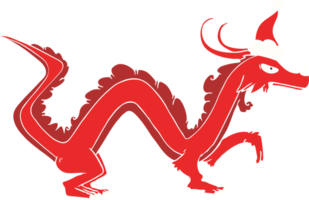 hand drawn flat color illustration of a dragon wearing santa hat png