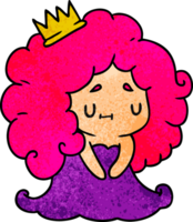 textured cartoon illustration of a cute kawaii princess girl png