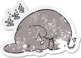 distressed sticker of a cartoon sleeping elephant png