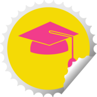 circular peeling sticker cartoon of a graduation cap png