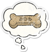 cartoon dog biscuit with thought bubble as a distressed worn sticker png