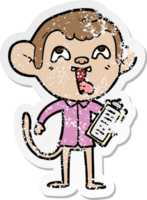 distressed sticker of a crazy cartoon monkey with clipboard png