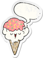 cartoon ice cream with speech bubble distressed distressed old sticker png