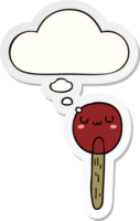 cartoon lollipop with thought bubble as a printed sticker png