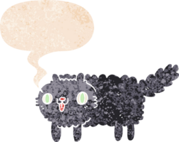tecknad serie katt med Tal bubbla i grunge bedrövad retro texturerad stil png