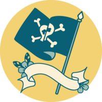 ícono de estilo tatuaje con estandarte de una bandera pirata png