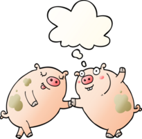 cartoon pigs dancing with thought bubble in smooth gradient style png