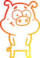 warm gradient line drawing of a happy cartoon pig png