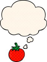 cartoon tomato with thought bubble in comic book style png