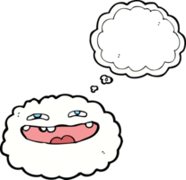 Lycklig tecknad serie moln med trodde bubbla png