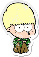 distressed sticker of a nervous cartoon boy png