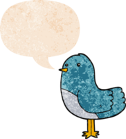 cartoon bird with speech bubble in grunge distressed retro textured style png