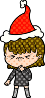 mano disegnato comico libro stile illustrazione di un' ragazza rimpiangere un' sbaglio indossare Santa cappello png