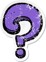 distressed sticker of a cartoon question mark png