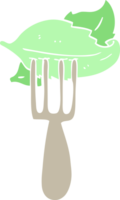 flat color illustration cartoon salad leaves on fork png