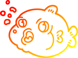 warm gradient line drawing of a cartoon fish blowing bubbles png