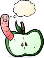 Cartoon-Apfel mit Wurm mit Gedankenblase png