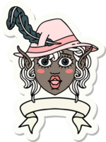 sticker of a elf bard character face with banner png