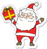 sticker of a cartoon happy santa claus with present png