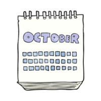 hand textured cartoon calendar showing month of october png