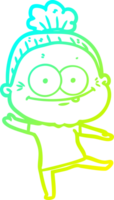 frio gradiente linha desenhando do uma desenho animado feliz velho mulher png