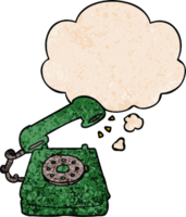 dibujos animados antiguo teléfono con pensamiento burbuja en grunge textura estilo png