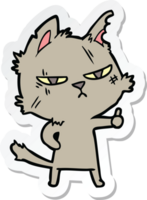 sticker of a tough cartoon cat giving thumbs up symbol png