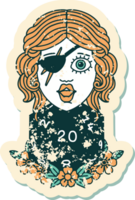grunge sticker of a human rogue with natural twenty dice roll png