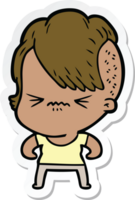 sticker of a cartoon annoyed hipster girl png