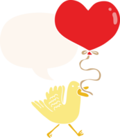 Karikatur Vogel mit Herz Ballon mit Rede Blase im retro Stil png