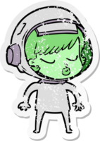 pegatina angustiada de una linda chica astronauta de dibujos animados png