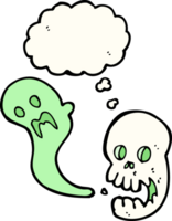 cartoon spooky skull with thought bubble png