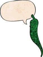 cartoon chili pepper with speech bubble in retro texture style png